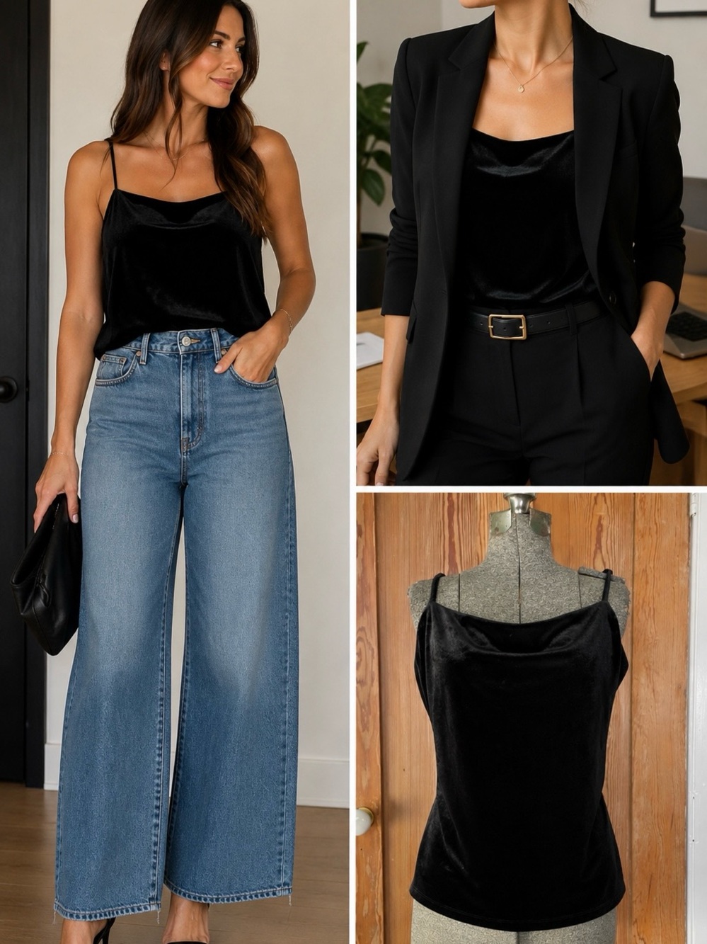 NWT Banana Republic Black Velvet Adjustable Strap Tank Cami Size XL 💚🎀